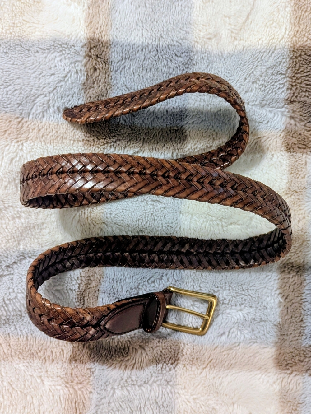 Vintage Eddie Bauer Woven Brown Leather Braided Belt Solid Brass Buckle sz 40